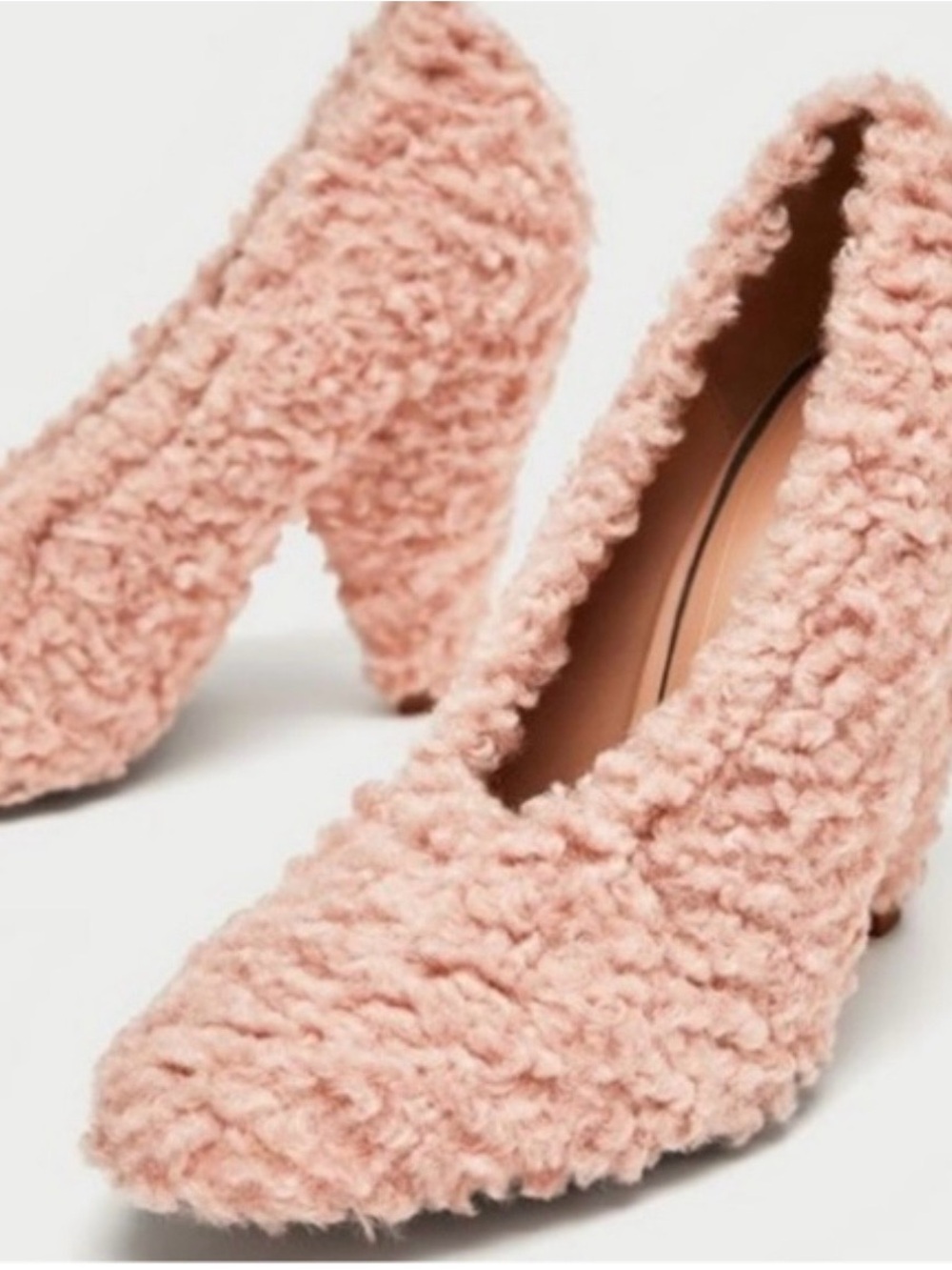 ZARA Trafaluc Fluffy Shearling Pink Heels